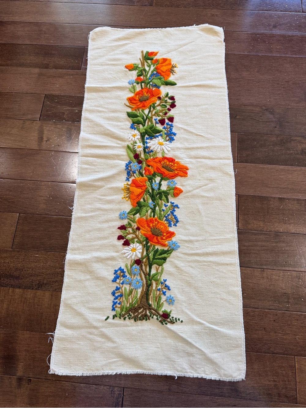 Crewel Floral Bloom Embroidery Handmade